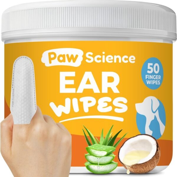 Paw Science Dog Ear Cleaner Wipes – Finger Wipes for Dogs & Cats – Cleaning, Soothing, & Deodorizing Itchy Ears – Pet Ear Relief Solution (Coconut)