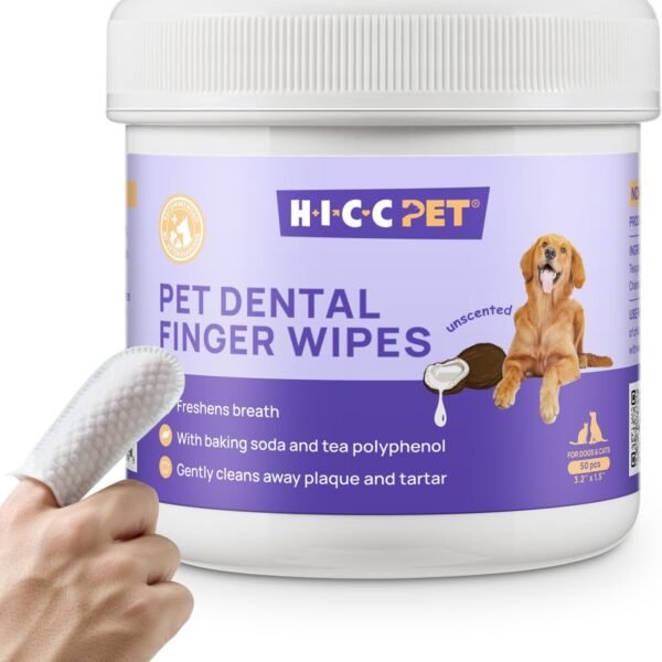 HICC Pet Teeth Cleaning Wipes for Dogs & Cats, Vet-Recommended Remove Bad Breath & Plaque & Tartar Buildup, Dog Tooth Brushing Kit, Dog Breath Freshener, Dogs Toothbrush & Toothpaste Alternatives