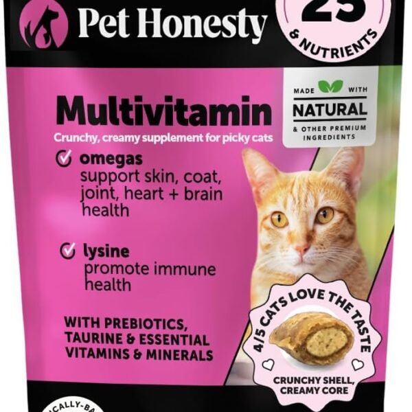 Cat Multivitamin Crunchy & Creamy Chews - Cat Treats for Health + Immune, Joint Support, Skin & Coat, & Digestion - Vitamins with Omega 3s, Lysine & Probiotics (30 Day Supply)