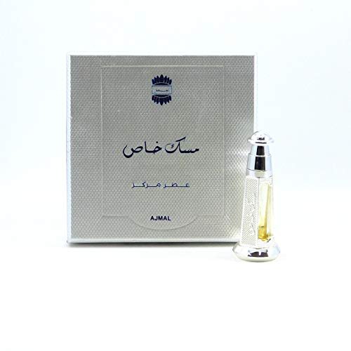 Musk Khas 3ml Unisex Perfume Oil by Ajmal Perfumes - a Regal Pure Concentrated White Musk Fragrance in Gift Box and Metal Ornate Bottle and Silk Musk