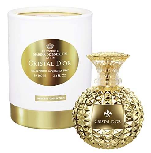 Princesse Marina de Bourbon Cristal D'Or Eau de Parfum Fragrance for Women - Floral Fruity Scent - Opens with Raspberry and Mandarin Orange - For Sophisticated and Refined Ladies - 3.4 oz